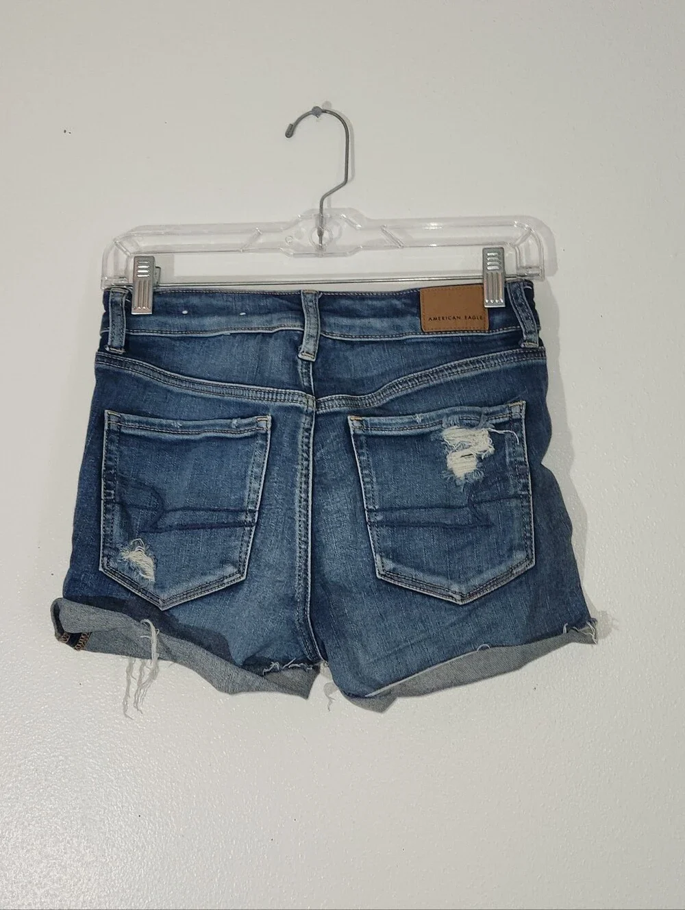 Distressed American Eagle Hi-Rise Shortie Dark Blue Denim Women's Shorts